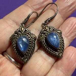 Elegant Sterling Silver 18K Accents Blue Kyanite Teardrop Earrings. (3)